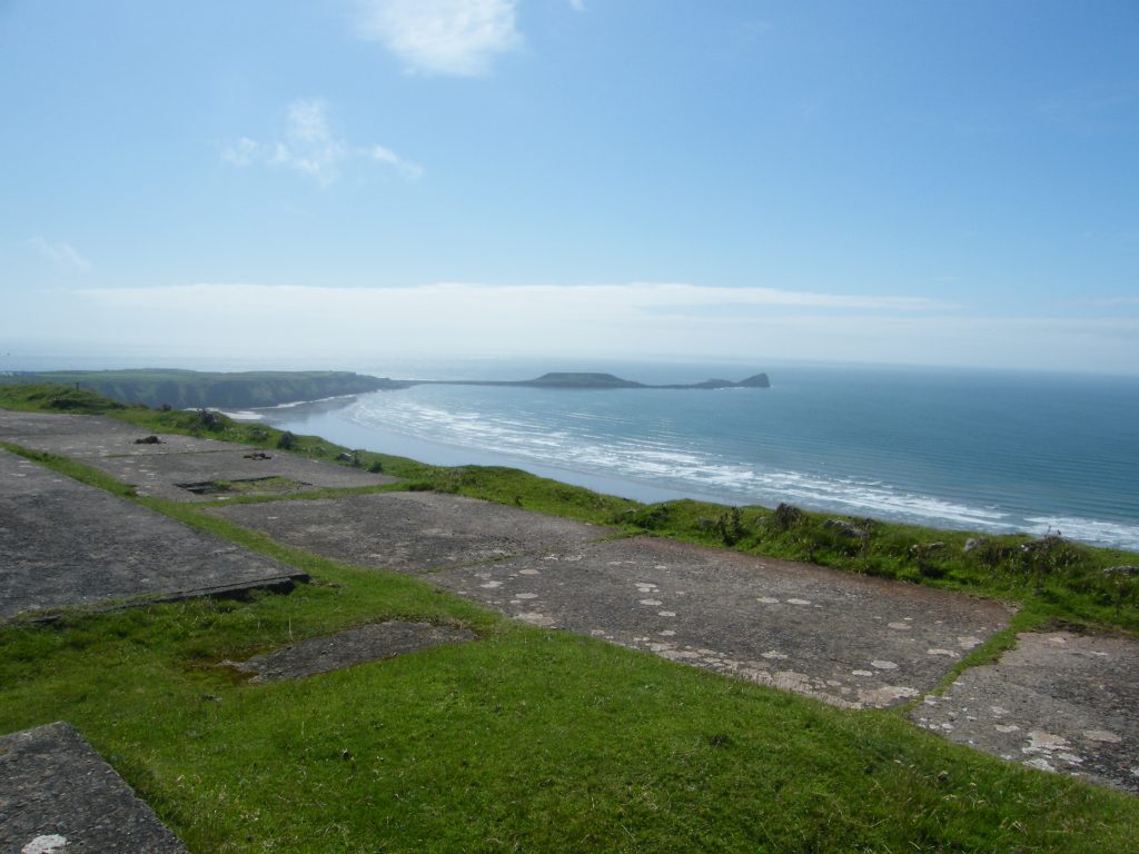 The concrete bases of the Radar station looking towards Worm's Head.