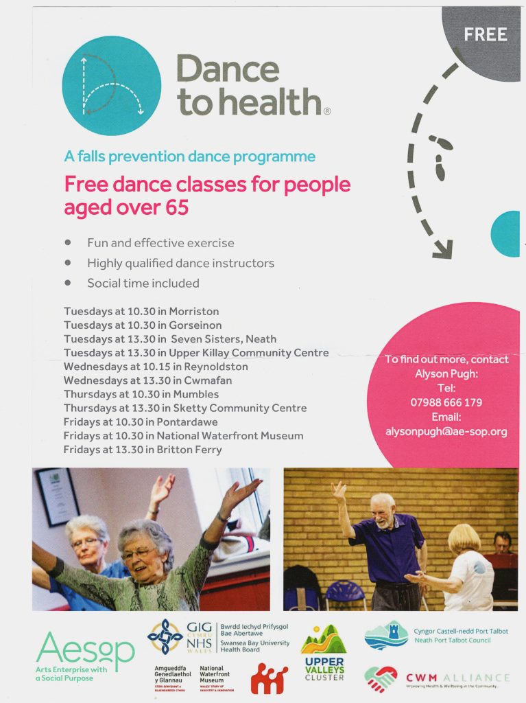 Flyer about local free dance classes for people over 65.