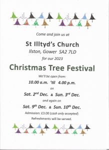 Poster of Christmas Tree Festival at St Illtyd's Chruch, Ilston