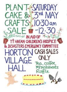Poste of cake sale at Horton Village Hall 3rd May 10.30-12.30